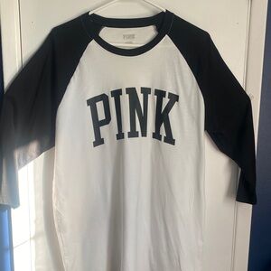 Women’s Victoria’s Secret PINK 3/4 Length Sleeved Jersey Shirt, Black & White, L